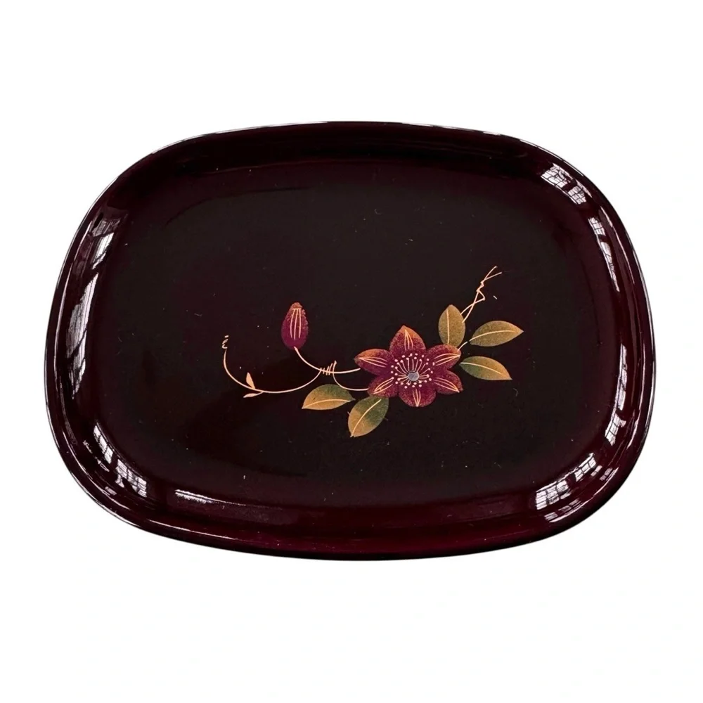 YAMAKATAYA Japanese Lacquerware Desert Plates and Picks Floral Design New in Box